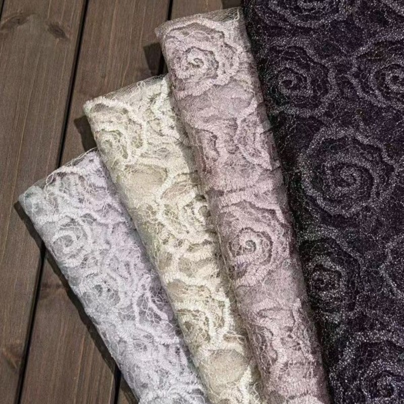 Lace Dress - ผ้าลูกไม้ปักลายดอกกุหลาบแบบตะเข็บกลม ผ้าทูลล์เนื้อนุ่มบางเบา สไตล์จีนระดับไฮเอนด์ เหมาะสำหรับตัดเย็บชุดเดรสและงาน DIY