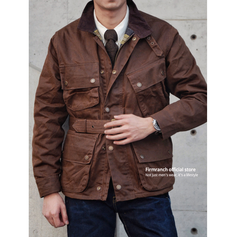 Womens Blazer - Firmranch Amekaji Vintage น้ํามันขี้ผึ้งล่าสัตว์สีน้ําตาลรถจักรยานยนต์ Cargo Blazer