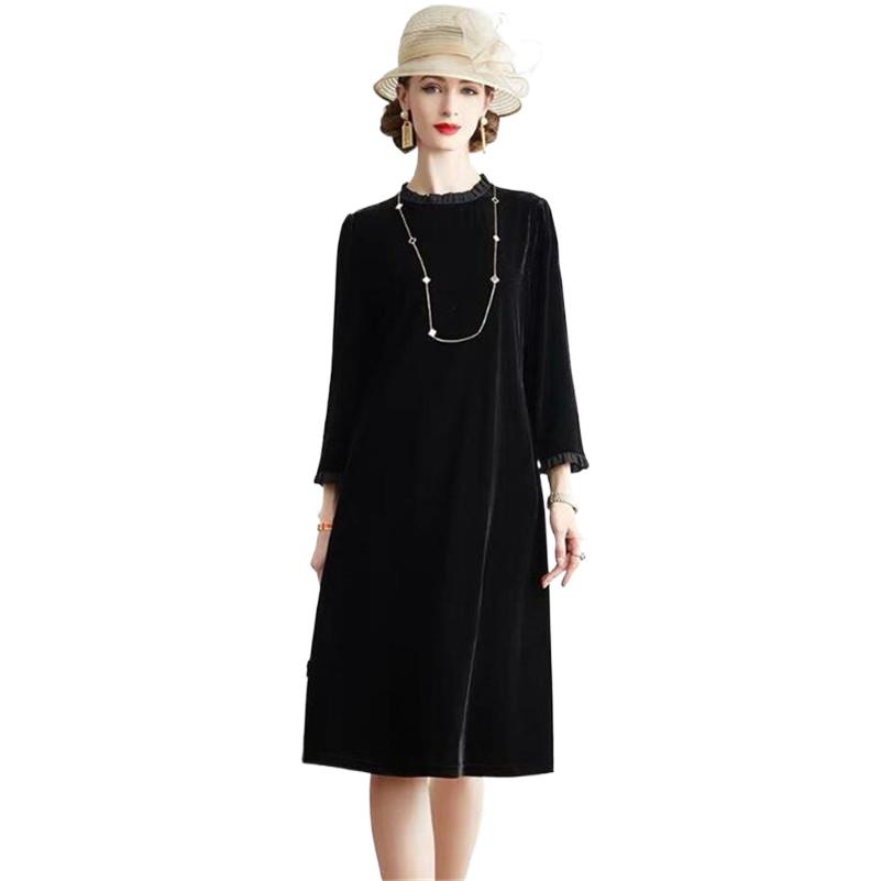 Midi Dress - เดรสกำมะหยี่ทรงเอไลน์สำหรับผู้หญิง คอลเลคชั่นใหม่ ฤดูใบไม้ผลิ 2026 แขนยาว ชุดทำงานสุภาพสตรี
