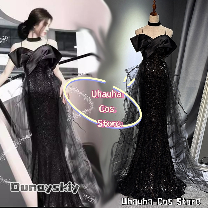 Evening Gown - คอสเพลย์หรูหราชุดราตรีเครื่องแต่งกาย aBcUH@สีดำเลื่อมชุดราตรีนางเงือกผู้หญิงงานแต่งงานชุดฮาโลวีนแต่งตัว