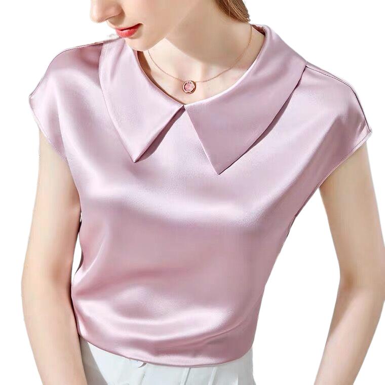 Silk Blouse - เสื้อเชิ้ตผู้หญิงหรูหรา ผ้าไหมน้ำแข็ง ไซส์ใหญ่ เสื้อท็อปผ้าไหมเทียม เสื้อเบลาส์ผ้าซาตินอะซิเตท คอปกตุ๊กตา