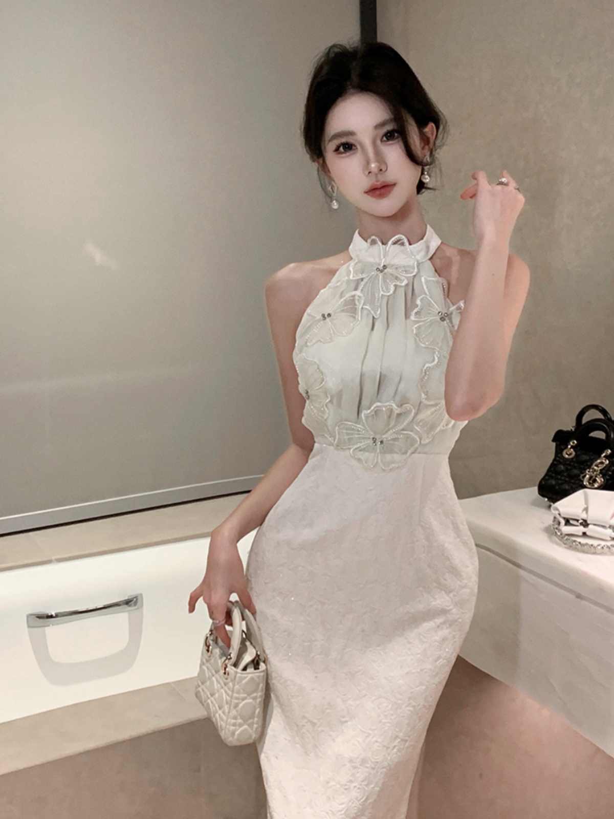 ชุดเดรสผู้หญิงคอเสื้อหรูหรา กร - Formal Skirt บทวิจารณ์และราคา